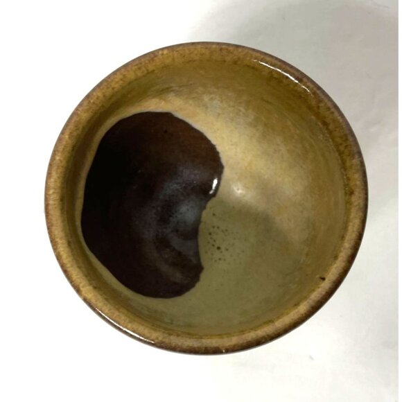 Handmade Japanese Stoneware Cup Two-Toned Unglazed Base Tan Dip Glazed - Picture 5 of 8